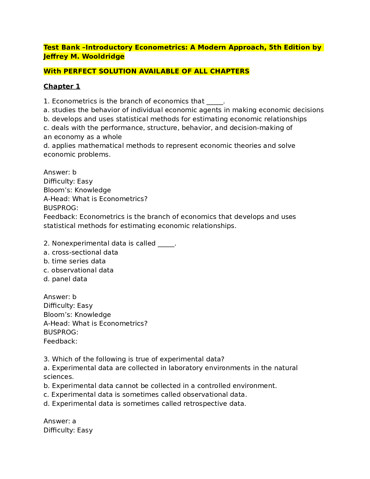 Preview image for Test Bank_ Introductory Econometrics_ A Modern Approach, 5th ed._Jeffrey M